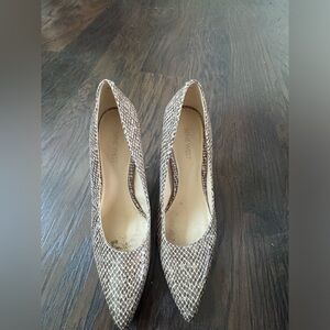 Nine West Womens High Heels Pumps Shoes Brown Career Animal Snakeskin Print